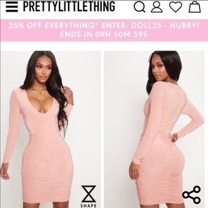 PrettyLittleThing Ruched Bodycon long sleeve Dress
